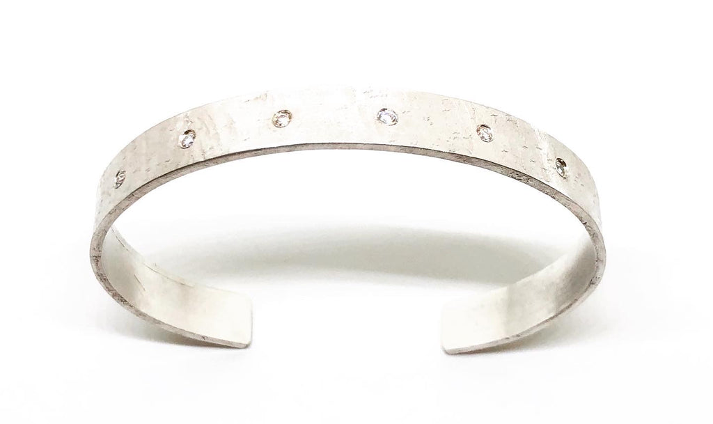 Diamond Unisex Textured Silver Cuff