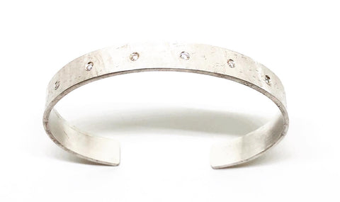 Diamond Unisex Textured Silver Cuff