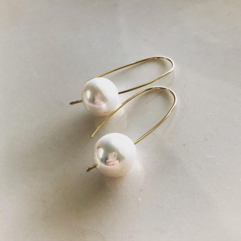 14k Pearl Arc Drop Earrings