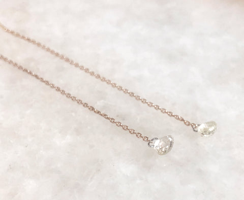 Diamond Heart Briolette Threader Earrings