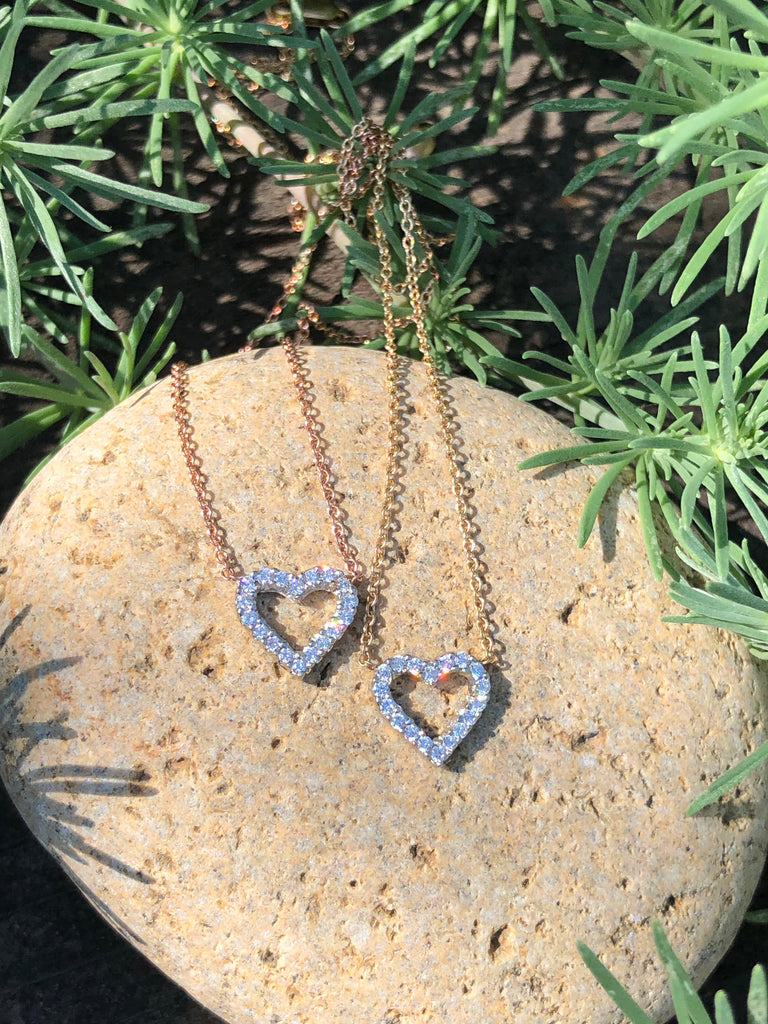 Custom diamond open heart necklace