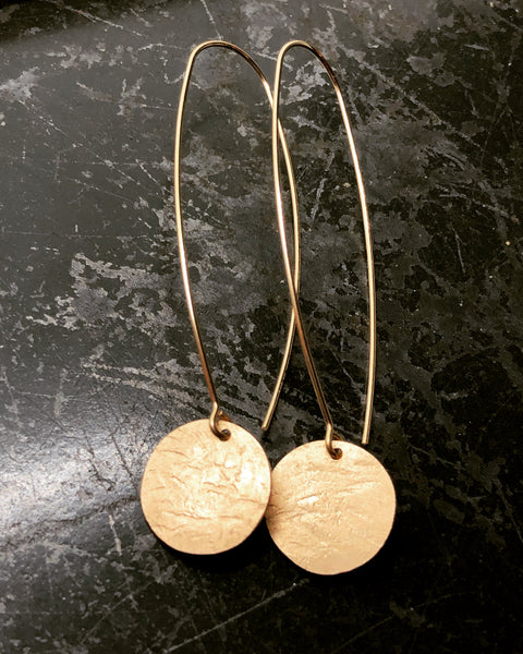 Textured Bark Disk Long Drop Earrings