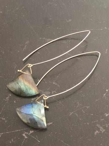 Large labradorite fan earrings