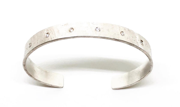 Diamond Unisex Textured Silver Cuff
