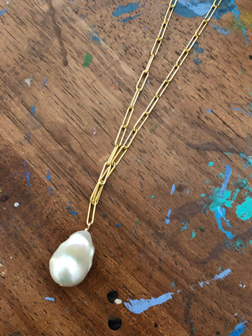 Baroque Pearl on paperclip chain